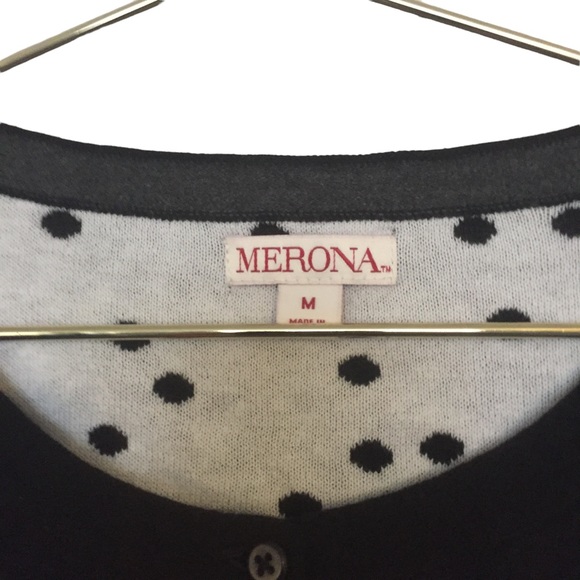 Womens Polka Dot Three Quarter Sleeve Cardigan Black White Button Down V Collar - Picture 5 of 7